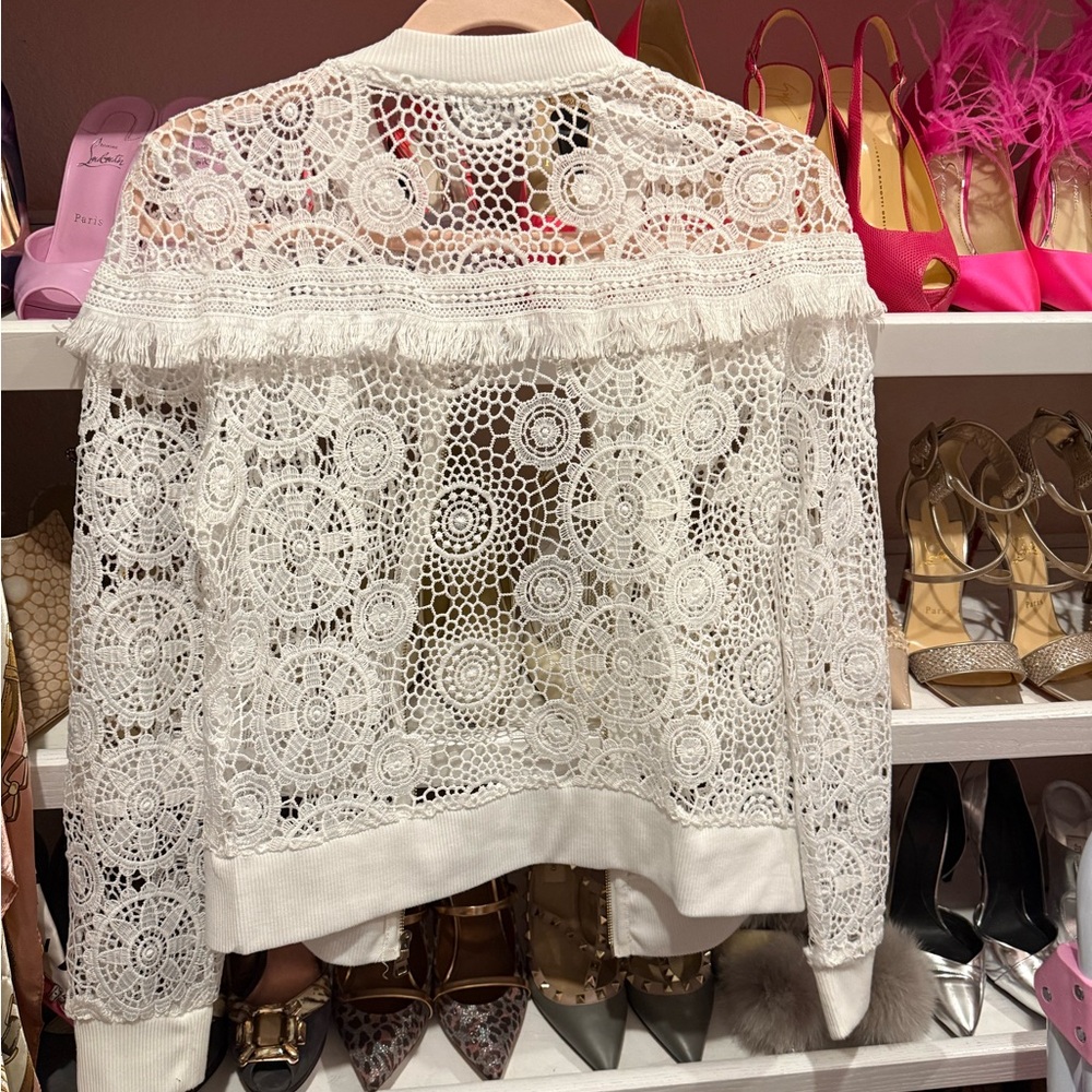 Masseys White Lace Bomber Jacket - Picture 10 of 13